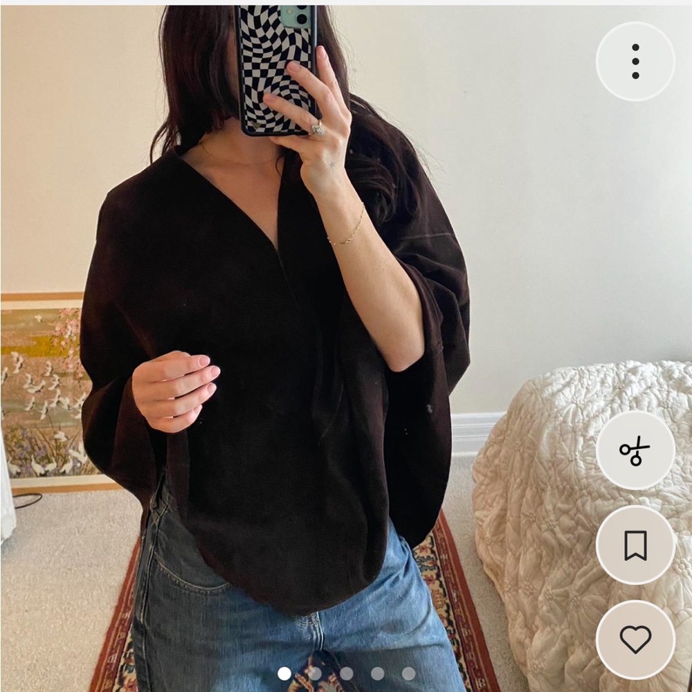 Theory Chocolate Brown Suede Leather Women's V-Neck Poncho Top